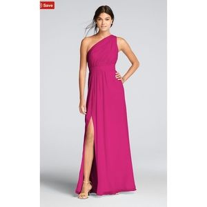 Long one shoulder crinkle chiffon dress size 8